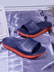 Men Hollow Out Single Band Bathroom Slippers - Navy Blue - View 7