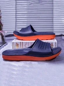 Men Hollow Out Single Band Bathroom Slippers - Navy Blue - View 8