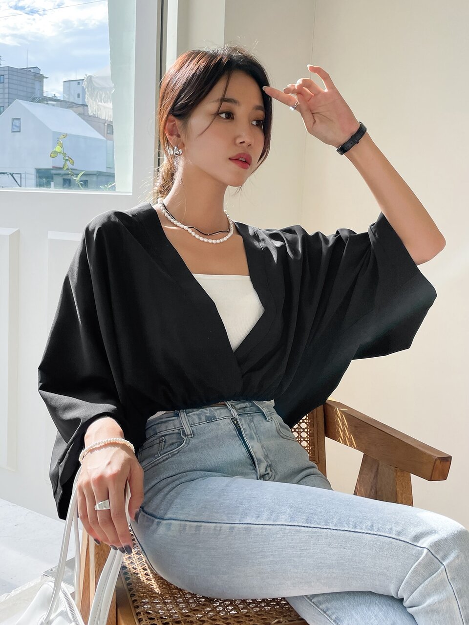 Solid Dolman Sleeve Blouse Without Camisole