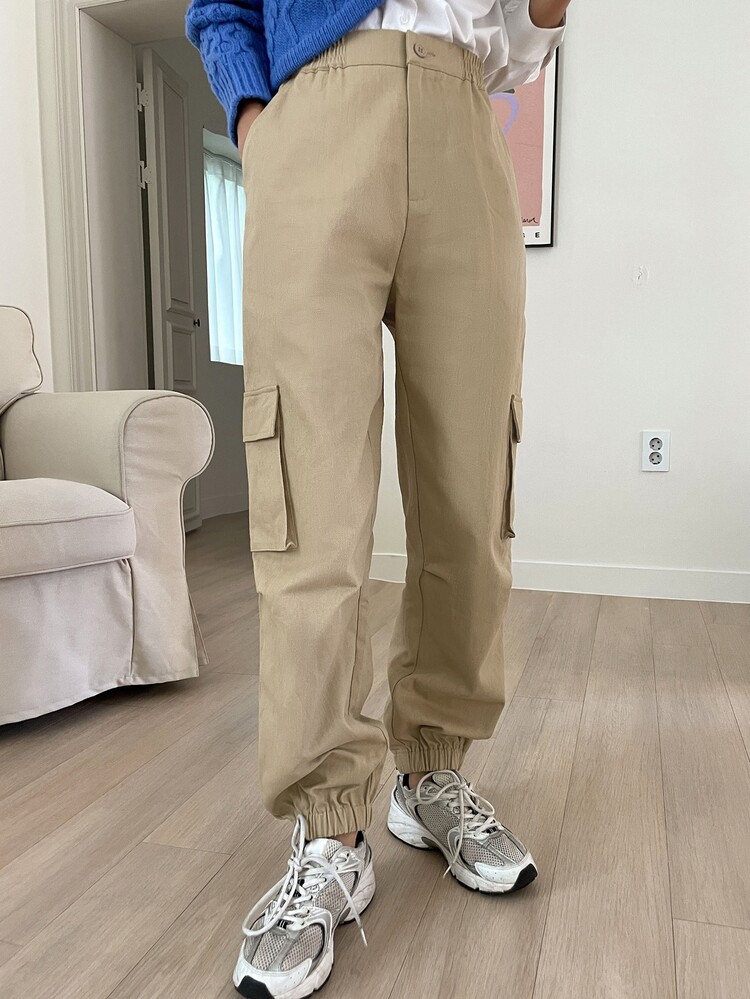 DAZY Quần nữ Túi màu trơn Giải trí - Màu Khaki - Xem 4