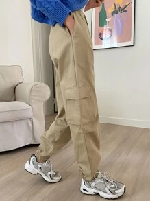 DAZY Quần nữ Túi màu trơn Giải trí - Màu Khaki - Xem 5