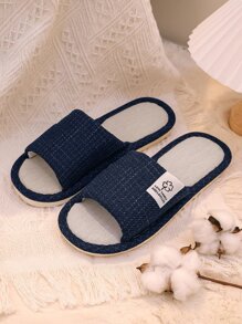 男士亚麻字母標籤裝飾臥室拖鞋 - 藏蓝色 - 查看 2