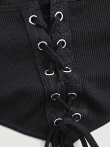 SHEIN MOD Cut Out Grommet Lace Up Front Tee - Black - View 4