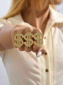 水鑽美元裝飾連體戒指 - 金黃色 - 查看 1