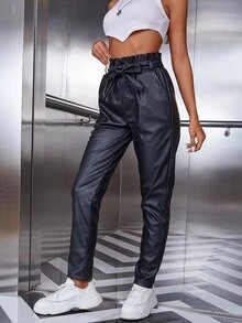 Eilly Bazar Quần nữ Thắt lưng Túi Quần paper-bag màu trơn Hấp dẫn - màu đen - Xem 6