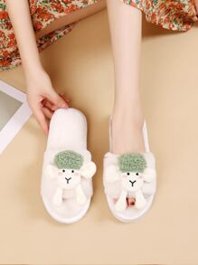 卡通羊裝飾毛茸茸趣味拖鞋 - 米色 - 查看 1