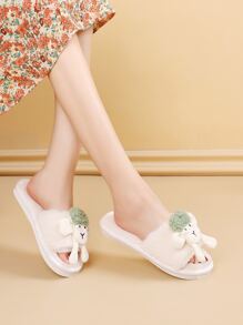 卡通羊裝飾毛茸茸趣味拖鞋 - 米色 - 查看 2