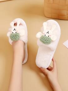 卡通羊裝飾毛茸茸趣味拖鞋 - 米色 - 查看 3