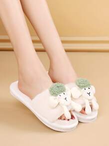 卡通羊裝飾毛茸茸趣味拖鞋 - 米色 - 查看 4
