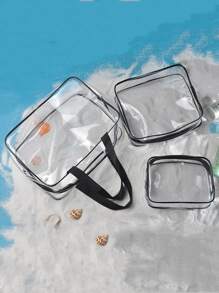 3pcs/set Transparent Cosmetic Storage Bag/makeup Bag Set - Black - View 4