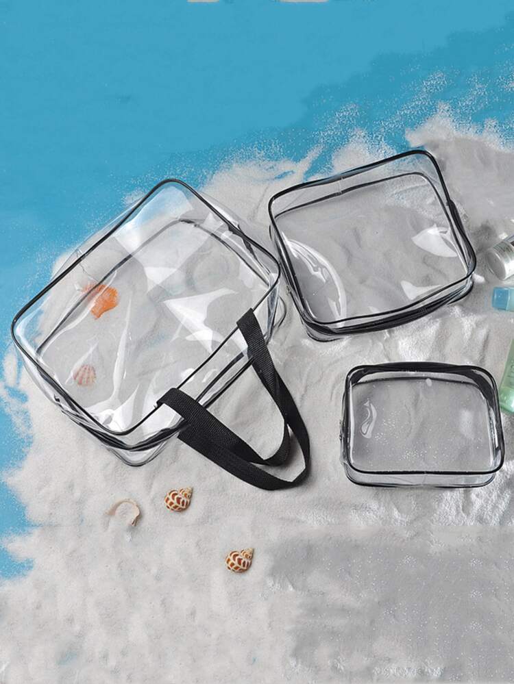 件/組透明化妝品收納袋/化妝包套裝 - 黑色 - 查看 4