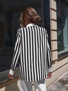 SHEIN Clasi 豎條紋落肩袖襯衫 - 黑與白 - 查看 2