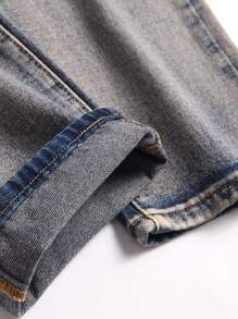 男式字母贴片破洞牛仔裤 - 淺色水洗藍 - 查看 3