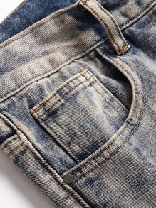 男式字母贴片破洞牛仔裤 - 淺色水洗藍 - 查看 5