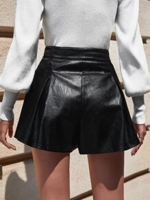 SHEIN Essnce High Waist PU Skort - Black - View 2