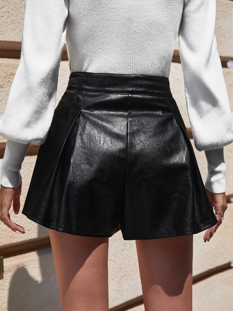 SHEIN Essnce Skort de talle alto PU - Negro - Añade 2