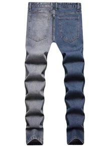 Hombres Jeans desgarro de dos tonos - Azul lavado medio - Ver 2