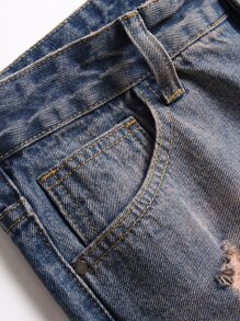 Hombres Jeans desgarro de dos tonos - Azul lavado medio - Ver 3