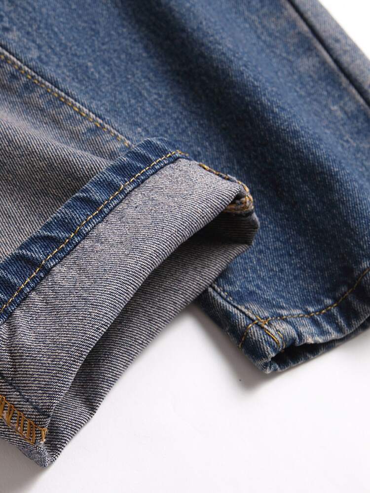 Hombres Jeans desgarro de dos tonos - Azul lavado medio - Añade 4