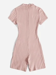 SHEIN EZwear Mock Neck Rib-knit Unitard Romper - Baby Pink - View 2