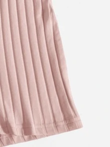 SHEIN EZwear Mock Neck Rib-knit Unitard Romper - Baby Pink - View 4