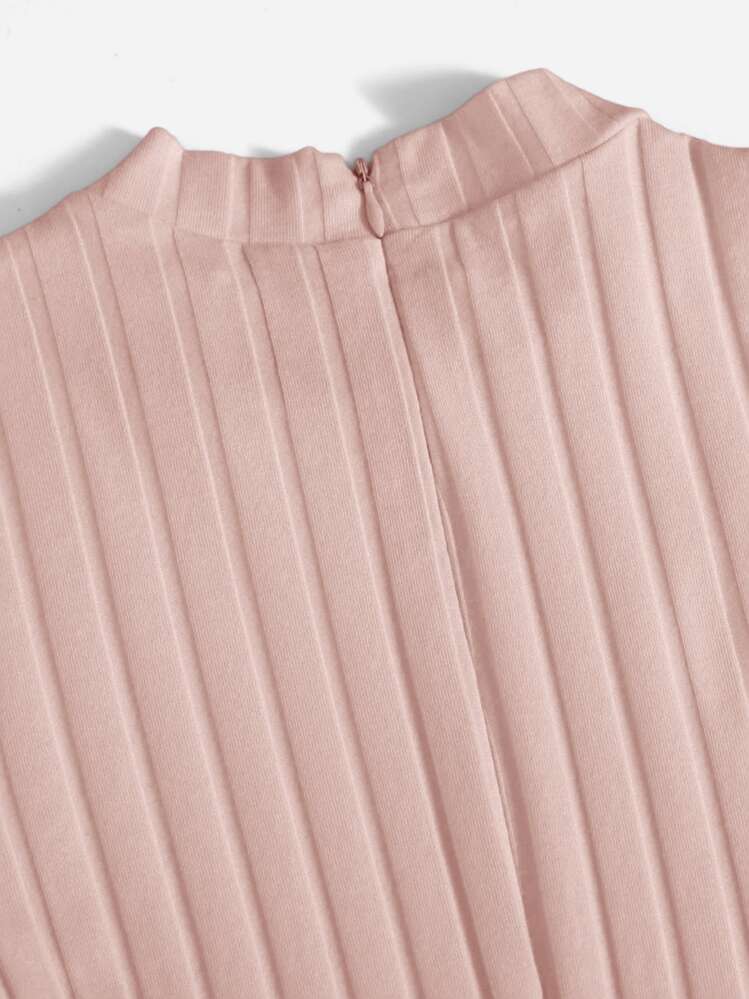 SHEIN EZwear Mock Neck Rib-knit Unitard Romper - Baby Pink - View 5