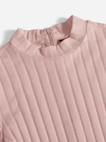 SHEIN EZwear Mock Neck Rib-knit Unitard Romper - Baby Pink - View 6