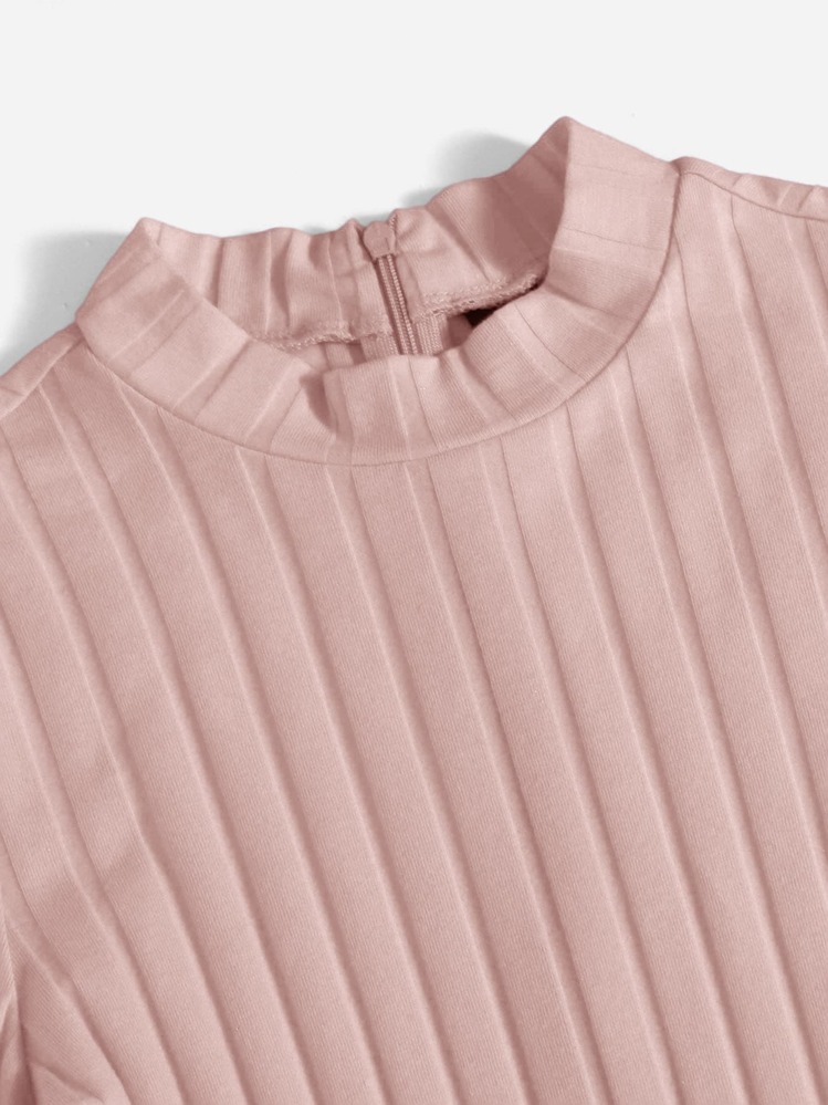 SHEIN EZwear Mock Neck Rib-knit Unitard Romper - Baby Pink - View 6