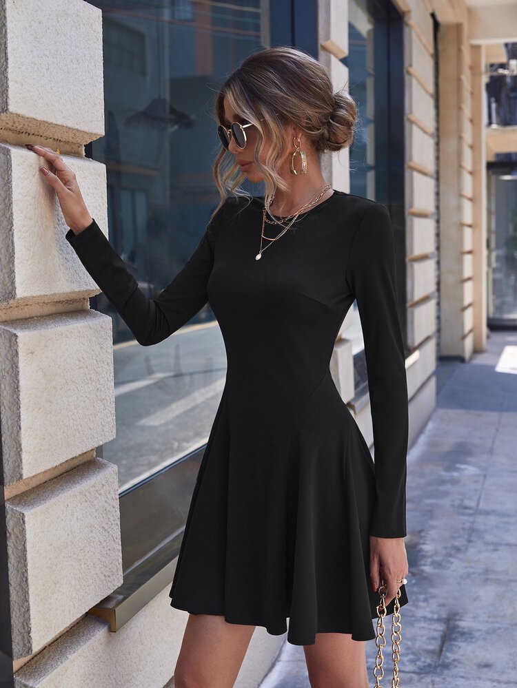 SHEIN Clasi Vestido línea A unicolor - Negro - Añade 7