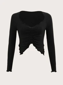 SHEIN ICON Sweetheart Neck Ruched Asymmetrical Hem Tee - Black - View 1