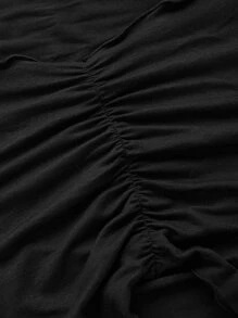 SHEIN ICON Sweetheart Neck Ruched Asymmetrical Hem Tee - Black - View 3