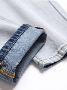 Men Two Tone Ripped Skinny Jeans - Medium Wash - View 4