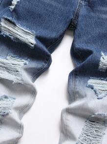 Men Two Tone Ripped Skinny Jeans - Medium Wash - View 5