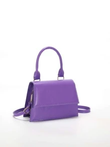 簡約純色小型肩背包,特色多功能手提盤擔包,女士零錢迷你水鬼折口方包,防水,輕巧,商務休閒迷你折口方包適合青少女、女大學生、新手和白領工作者在辦公室、大學、工作、商務和上下班使用 - 紫色 - 查看 2