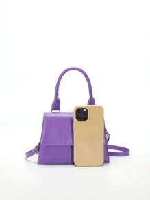 簡約純色小型肩背包,特色多功能手提盤擔包,女士零錢迷你水鬼折口方包,防水,輕巧,商務休閒迷你折口方包適合青少女、女大學生、新手和白領工作者在辦公室、大學、工作、商務和上下班使用 - 紫色 - 查看 3