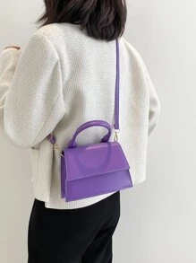 簡約純色小型肩背包,特色多功能手提盤擔包,女士零錢迷你水鬼折口方包,防水,輕巧,商務休閒迷你折口方包適合青少女、女大學生、新手和白領工作者在辦公室、大學、工作、商務和上下班使用 - 紫色 - 查看 7