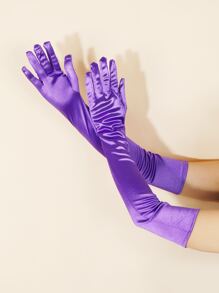 1 par de guantes de satén morados hasta el codo para mujer, adecuados para fiestas de baile diarias y puesta en escena - Morado - Ver 1