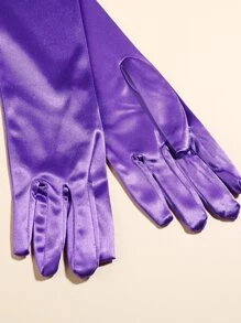 1 par de guantes de satén morados hasta el codo para mujer, adecuados para fiestas de baile diarias y puesta en escena - Morado - Ver 3