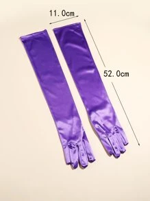 1 par de guantes de satén morados hasta el codo para mujer, adecuados para fiestas de baile diarias y puesta en escena - Morado - Ver 4