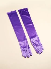 1 par de guantes de satén morados hasta el codo para mujer, adecuados para fiestas de baile diarias y puesta en escena - Morado - Ver 5