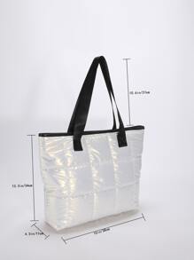 Metallic Quilted Contrast Binding Shoulder Tote Bag - White - View 3