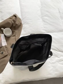 Metallic Quilted Contrast Binding Shoulder Tote Bag - White - View 4