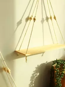 2 件木制壁挂式搁板 - 带流苏的 Macrame 悬挂式植物架，波西米亚风格储物浮动搁板，手工制作的乡村风格衣架花盆架花盆架，家居装饰，房间装饰，墙壁装饰 - 彩色 - 查看 5