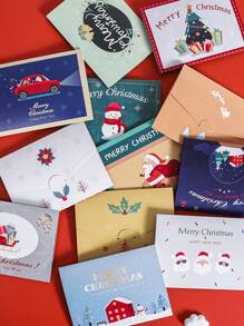 4pcs Christmas Cartoon Graphic Random Greeting Card - Multicolor - View 1