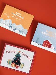 4pcs Christmas Cartoon Graphic Random Greeting Card - Multicolor - View 3
