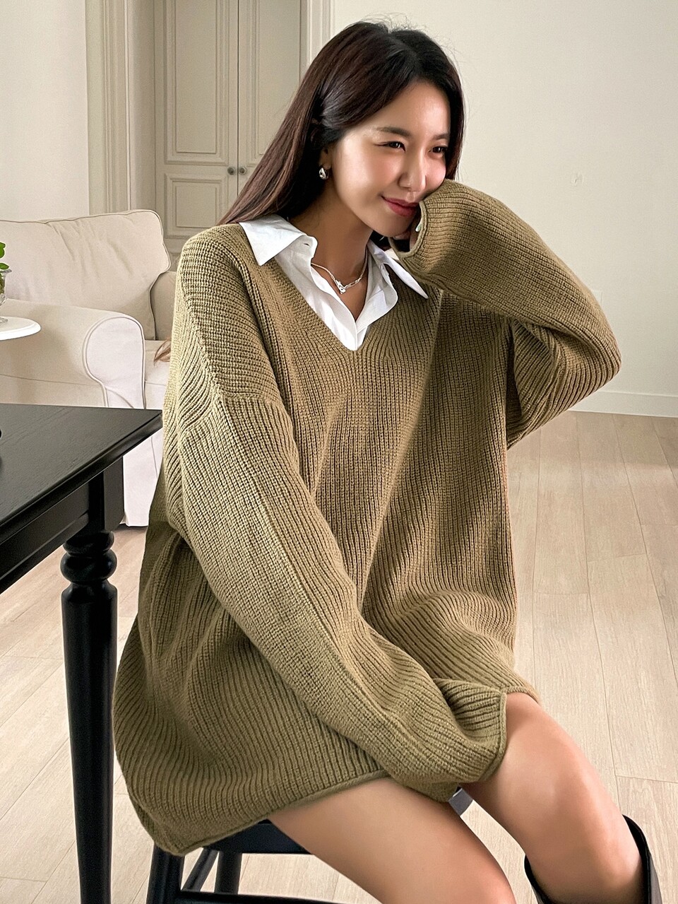 Drop Shoulder Ribbed Knit Sweater