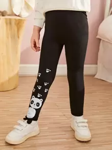 小女童卡通圖案緊身打底褲 - 黑色 - 查看 1