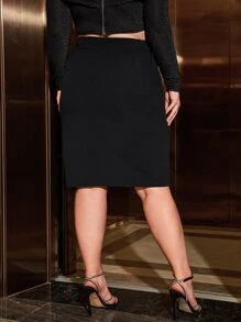 SHEIN Unity Váy Plus Size Chia màu trơn Hấp dẫn - màu đen - Xem 2