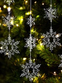 9 piezas Colgante de pared transparente copo de nieve & 1 pieza Cuerda - transparente - Ver 1