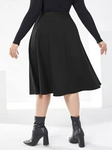 Mulvari 大碼高腰假鈕扣半身裙 - 黑色 - 查看 2